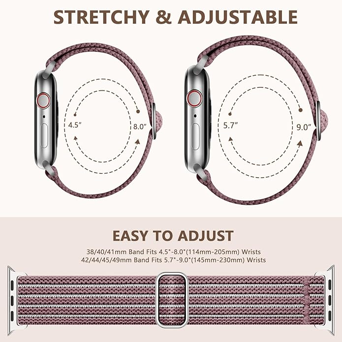 Braided Stretchy Band Compatible with Apple Watch Bands 38mm 40mm 41mm 42mm 44mm 45mm 46mm 49mm for Women Men, Adjustable Nylon Solo Loop Elastic Straps for iWatch Series 10 9 8 7 6 5 4 3 2 1 SE Ultra - Image 6