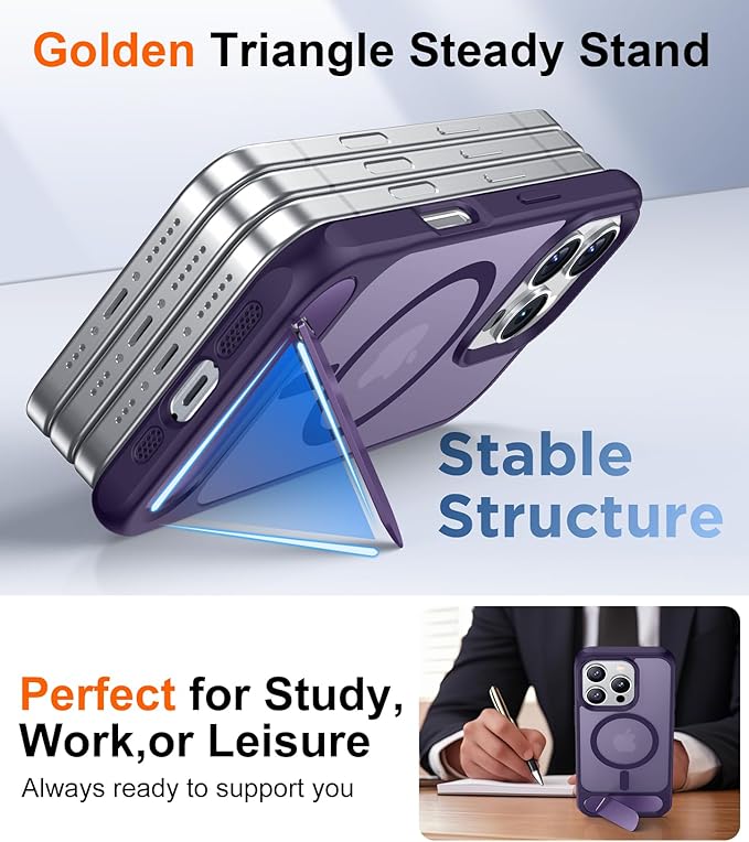 Temdan Magnetic Compatible with iPhone 16 Pro Case, [Built-in Invisible Kickstand][Compatible with MagSafe] [Military Grade Shockproof] Slim Translucent Matte Phone Case for iPhone 16 Pro 6.3" - Image 5