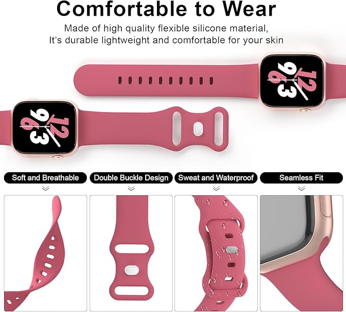 Sport Band Compatible with Apple Watch 38mm 40mm 41mm 42mm 44mm 45mm 46mm 49mm, Replacement Soft Silicone Strap Wristbands for iWatch Series 11/10/9/8/7/6/5/4/3/2/1 Ultra SE Women Men, Hibiscus - Image 3