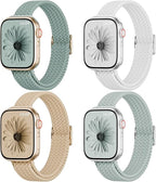 4 Pack Slim Braided Stretchy Compatible with Apple Watch Band 38mm 42mm 40mm 44mm 41mm 45mm 46mm 49mm Women Men, Solo Loop Nylon Thin Strap for iWatch Series 11 10 9 8 7 SE 6 5 4 3 Ultra by DYKEISS