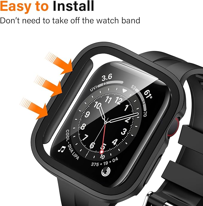 Amizee 2 Pack Compatible with Apple Watch Case SE 3/2/1 Series 6/5/4 44mm with Built-in Screen Protector, Ultra-Thin Hard PC Straight Edge Anti-Scratch Protective Cover for iWatch (M-Black/Silver) - Image 3