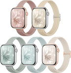 5 Pack Slim Braided Stretchy Bands Compatible with Apple Watch Band 40mm 41mm 42mm 38mm 44mm 45mm 46mm 49mm Women Men, Thin Elastic Nylon Solo Loop Straps for iWatch Series 10 9 8 7 6 5 4 3 11 SE 2/1 by Unknown