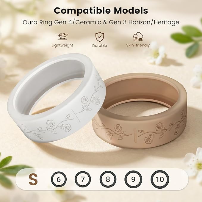 4 Pack Ultra-Thin Ring Covers Compatible with Oura Ring Gen 4/4 Ceramic/Oura Gen 3 Cover, Cute Fancy Floral Engraved Anti-Scratch Silicone Smart Rings Protector Accessories for Women - Image 2