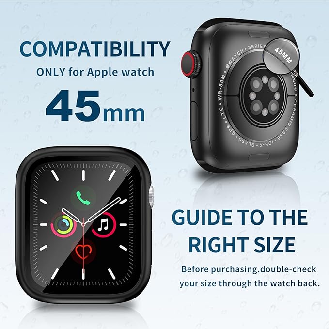 Waterproof Case for Apple Watch Series 9 Series 7 8 45mm, Built-in Screen Protector with Tempered Glass [Touch Sensitive] Cover for iWatch S9/S8/S7 Accessories 45mm, Black - Image 2