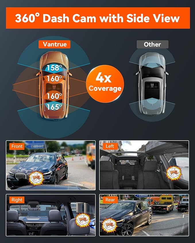 Vantrue N5 4 Channel WiFi 360° All Sides Dash Cam, STARVIS 2, IR Night Vision, 2.7K+1080P*3 Front Rear Inside Dashcam, Voice Control, GPS, 24 Hours Buffered Parking Mode Dash Camera(Renewed) - Image 4