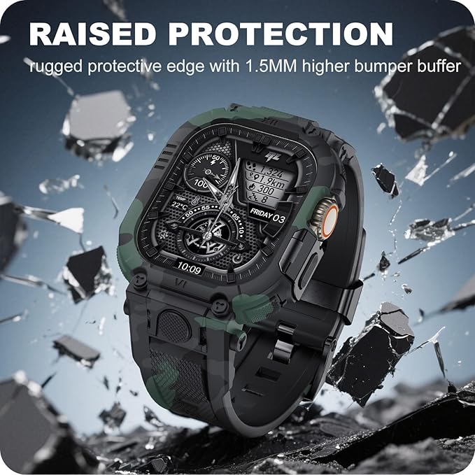 XYF Sport Smartwatch Cases with Band for Men, Rugged Shockproof Protective Metal Bumper Case,Compatible with Apple Watch Ultra 3/2/1 (49mm) Wristband with Screen Protector (49mm,Camouflage/Gray) - Image 5