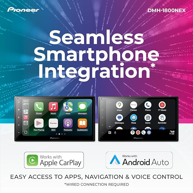 Pioneer DMH-1800NEX 6.8" Double-Din Digital Multimedia Receiver - Built in Bluetooth, Wired Apple CarPlay and Android Auto, Touchscreen, Rear Camera Input - Image 3