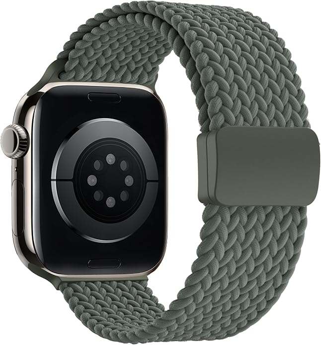 Braided Stretchy Band Compatible with Apple Watch Band 38mm 40mm 41mm 42mm 44mm 45mm 46mm 49mm Women Men, Adjustable Nylon Elastic Magnetic Clasp Strap for iWatch Series 10 9 8 7 6 5 4 3 2 1 SE Ultra by Unknown