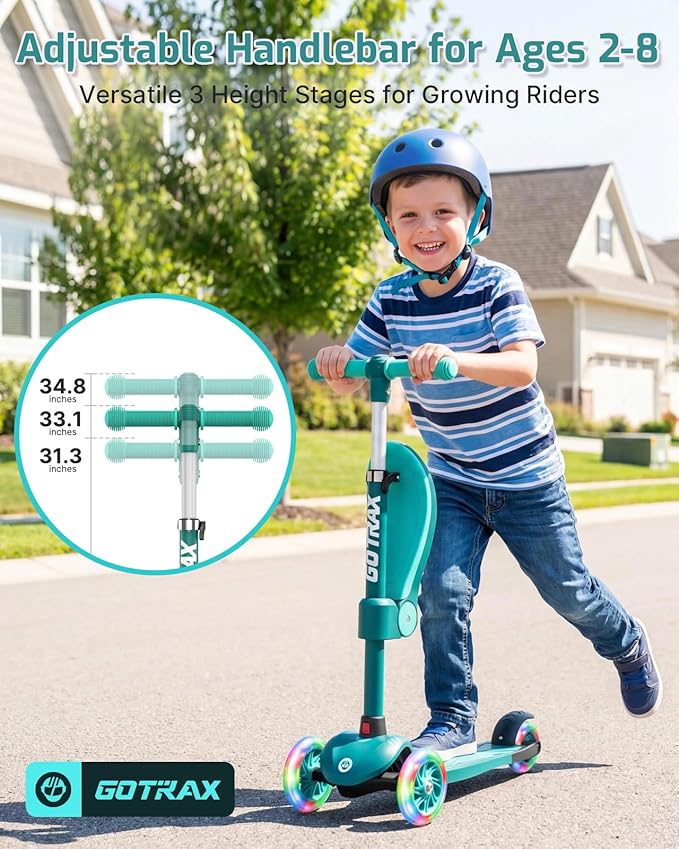 Gotrax KS3 Kids Kick Scooter, LED Lighted Wheels, Adjustable Height Handlebars and Removable Seat, Lean-to-Steer & Widen Anti-Slip Deck, 3 Wheel Scooter for Kids Ages 2-8 and up to 110 Lbs - Image 4