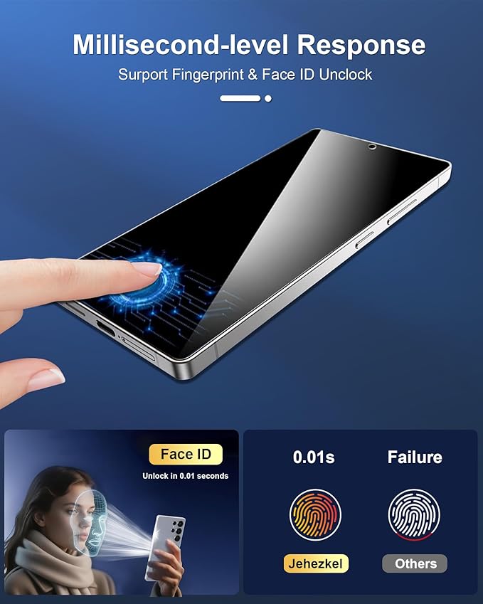 3 Pack Privacy Screen Protector for Samsung Galaxy S24 Tempered Ultra-Thin Glass with 9H, Anti Scratch, Bubble Free [Support Fingerprint Unlock] Black - Image 5