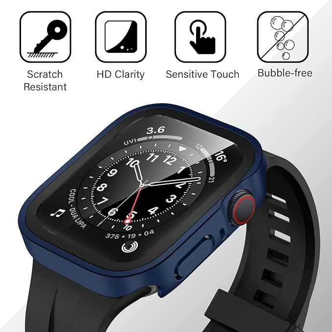 Amizee 2 Pack Compatible with Apple Watch Case SE 3/2/1 Series 6/5/4 44mm with Built-in Screen Protector, Ultra-Thin Hard PC Straight Edge Anti-Scratch Protective Cover for iWatch (Matte Blue) - Image 6