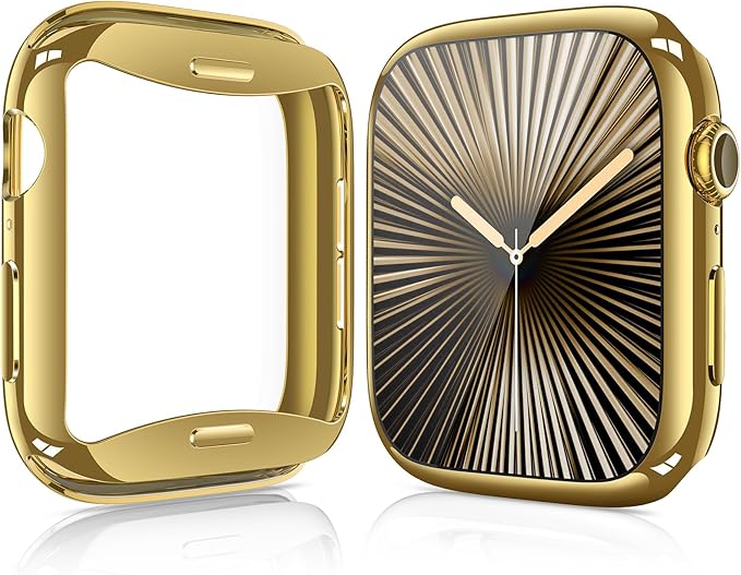 [2 Pack] JULK 46mm Gold Case with Screen Protector for New Apple Watch 11 (2025), Slim Guard Bumper, Full Coverage Soft TPU Protective Cover for iWatch Series 11/10 46mm (1 Gold + 1 Transparent) by JULK