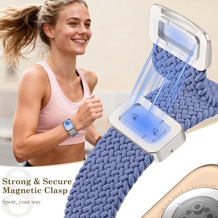 Dirrelo Braided Magnetic Stretchy Nylon Band Compatible for Apple Watch Bands Women 40/41/38/42/44/45/46/49mm, Designer Dressy Infinity Elastic Strap for iWatch Series 11 10 9 8 7 6 5 4 SE/Ultra 3 2 1 - Image 4