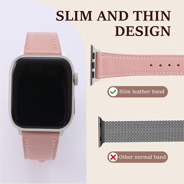 Soft French Goatskin Women Slim Leather Watch Band Compatible with Apple Watch 38mm 40mm 41mm 42mm 44mm 45mm 46mm 49mm, Thin Leather Strap Replacement for iWatch Series Ultra SE 10 9 8 7 6 5 4 3 2 1 - Image 9