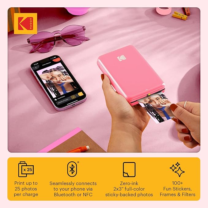 KODAK Step Instant Smartphone Photo Printer, Portable Mini Color Wireless Mobile Printer, Zink 2x3” (5.1x7.5 cm) Sticky-Back Photos, Bluetooth Compatible with iOS & Android Devices, Editing App, Pink - Image 2