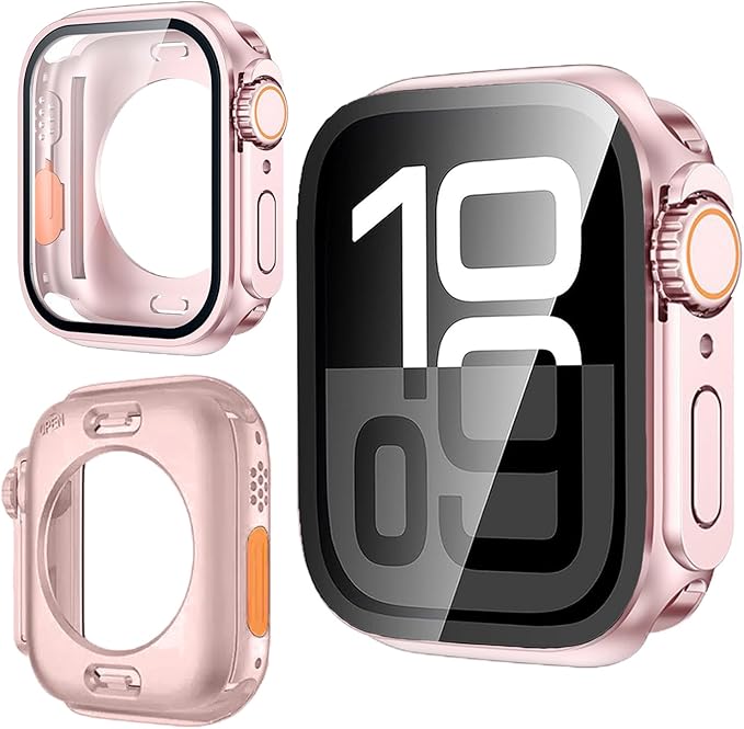 Yrzper Waterproof Case Compatible with Apple Watch Series 11 (2025) Series 10 46mm 42mm[Turning into Ultra] Crown + Back Cover Full Protective Hard PC Screen Protector Cover (Rose gold, 46mm) by Yrzper