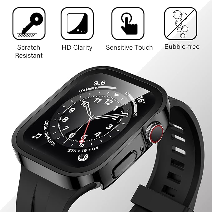 Amizee 2 Pack Compatible with Apple Watch Case SE 3/2/1 Series 6/5/4 44mm with Built-in Screen Protector, Ultra-Thin Hard PC Straight Edge Anti-Scratch Protective Cover for iWatch (Black/Silver) - Image 6