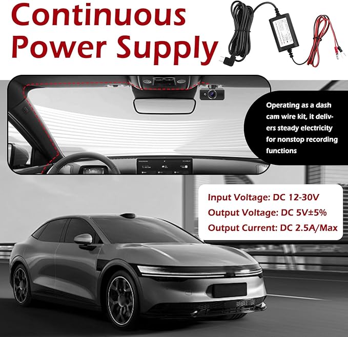 9.68Ft Dash Cam Hardwire Kit USB C,12V-30V to 5V Hardwire Kit for Dash Camera for Cars with Low Voltage Protection,Dashcam Hardwires Kits USB C with Car Fuse Tap/5A Blade Fuse - Image 6