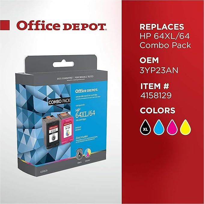 Office Depot® Remanufactured Black/Standard High-Yield Tri-Color Ink Cartridge Replacement for HP 64XL/64, OD64XL64CP - Image 4