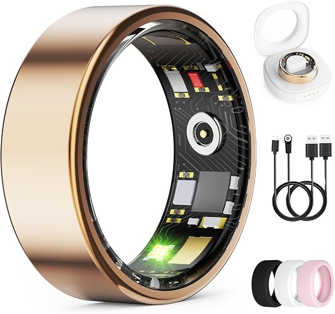 Smart Ring for Women & Men, Health Tracker Ring with Heart Rate, Blood Oxygen,Blood Pressure, IP68 Waterproof Fitness Ring, Sleep Tracker for iPhone and Android, No APP Fee (Rose Gold, 11#) by UniverseJethro
