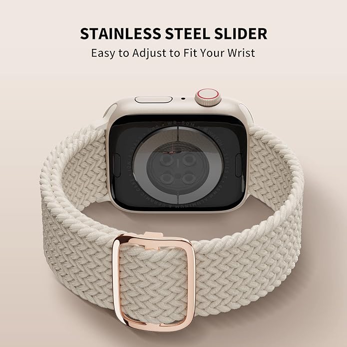 MOSINBAND Stretchy Braided Bands Compatible with Apple Watch 41mm 38mm 40mm,Adjustable Elastic Nylon Solo Loop Cute Soft Stretches Strap for iWatch SE Series 8/7/6/5/4/3,Women Men, Starlight - Image 3