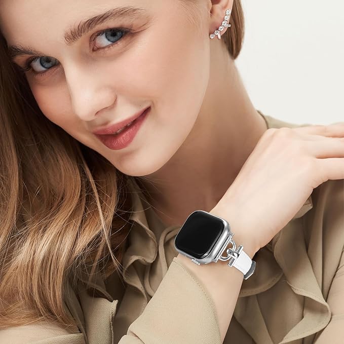 Leather Band Compatible with Apple Watch Bands for Women, Dressy Fancy Strap for iWatch Series 11/10/9/8/7/6/5/4/3/2/1/se(38mm 40mm 41mm 42mm,Starlight/Silver) - Image 5