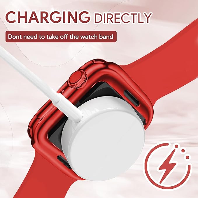 JR.DM 45mm Soft Flexible TPU Case Compatible for Apple Watch Series 9/8/7 Touchable Screen Lightweight Anti-Scratch All-Around Protector Thin Guard Shockproof Cover Shiny Bumper for iWatch, Red - Image 4