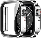 Amizee 2 Pack Case Compatible with Apple Watch Series 9/8/7 41mm Case with Built-in Screen Protector, Ultra-Thin Hard PC Straight Edge Anti-Scratch Protective Cover for iWatch (Silver/Clear) by Amizee