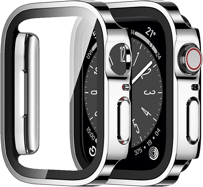 Amizee 2 Pack Case Compatible with Apple Watch Series 9/8/7 41mm Case with Built-in Screen Protector, Ultra-Thin Hard PC Straight Edge Anti-Scratch Protective Cover for iWatch (Silver/Clear) by Amizee