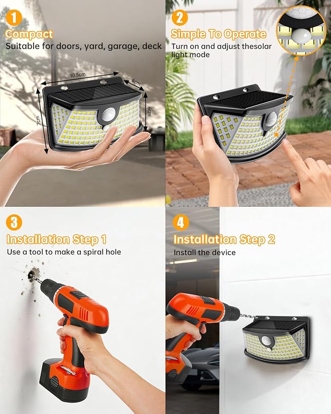 Aootek New Solar Motion Sensor Lights 120 LEDs with Lights Reflector,270° Wide Angle, IP65 Waterproof, Step Lights for Front Door, Yard, Garage, Deck (Black, Daylight White, 10-Pack) - Image 6