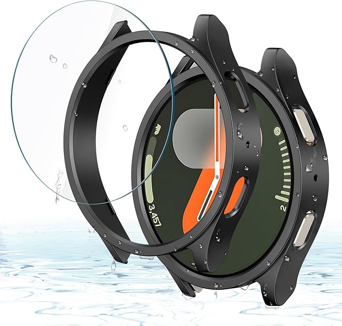 Misxi [2+2 Pack] Case Hard PC Bumper + Tempered Glass Screen Protector [with Auto Alignment Tool Kit] for Samsung Galaxy Watch 6 Classic 43mm, Anti-Scratch Cover for Galaxy Watch6 Classic, Black by Misxi