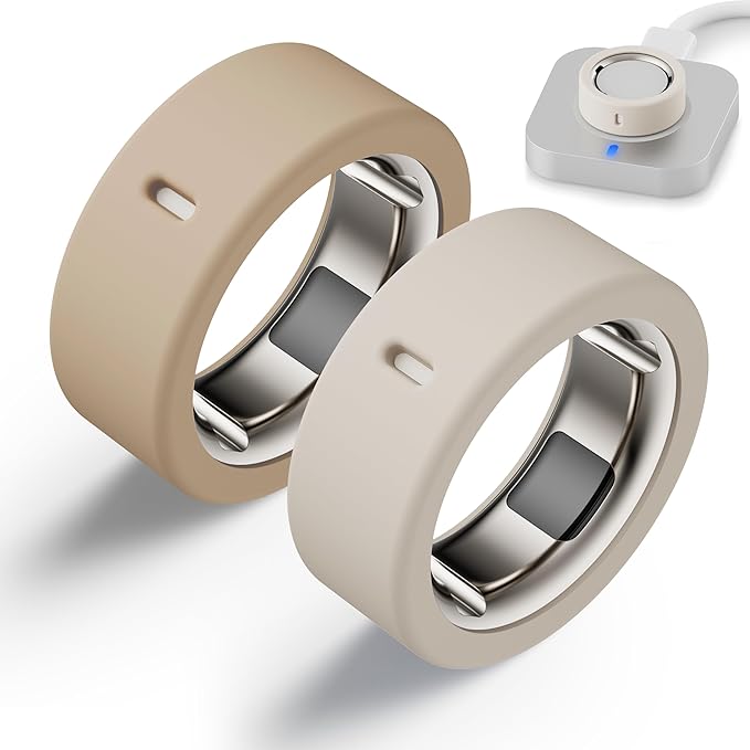 Protector Compatible for Oura Ring 4/Gen 4 Ceramic/Gen 3 Cover,Silicone Anti-Scratch Elastic Ring Finger Case Woking Out Gym for Women Men-LightCoffee+DarkCoffee-L for 12/13/14/15 by Snyeest
