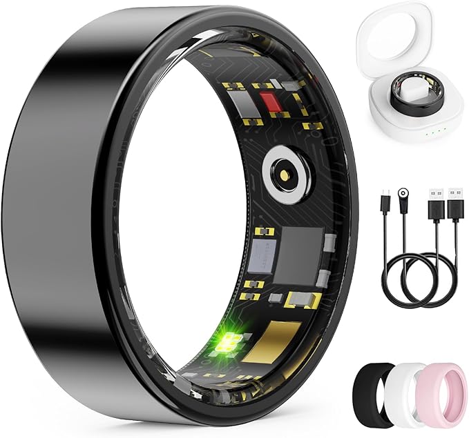Smart Ring for Women & Men, Health Tracker Ring with Heart Rate, Blood Oxygen,Blood Pressure, IP68 Waterproof Fitness Ring, Sleep Tracker for iPhone and Android, No APP Fee (Black, 14#) by UniverseJethro
