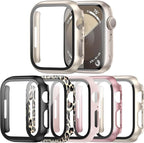 5 Pack Case with Tempered Glass Screen Protector for Apple Watch Series 9 8 7 41mm, PC Hard Ultra-Thin Slim Fit Scratch Resistant Bumper Protective Cover for iWatch S9 S8 S7 41mm Accessories by Haojavo