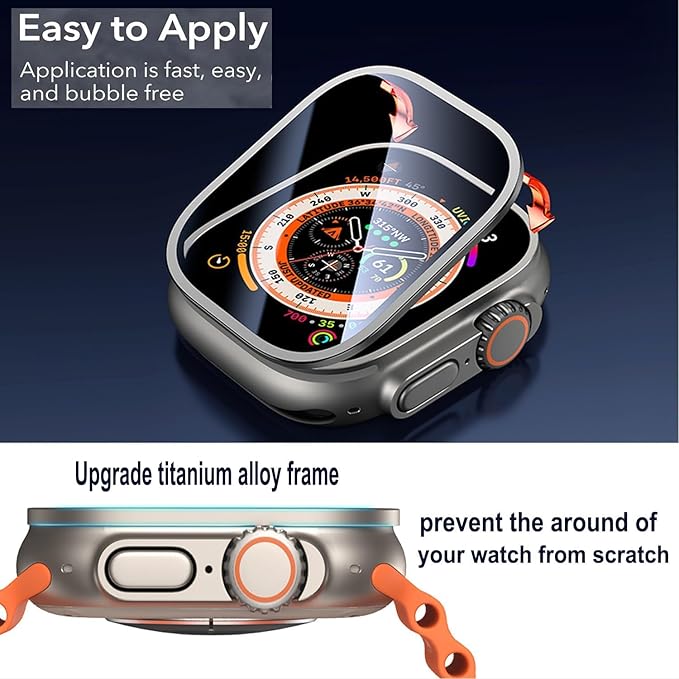 3 Pack for Apple Watch Ultra 3/Ultra2/Ultra 49mm Tempered Glass Screen Protector + Titanium Alloy Frame，[Keep Original] [Touch Sensitive] [Waterproof] Film for iwatch Ultra 3/2/1 (Original, 49mm) - Image 3