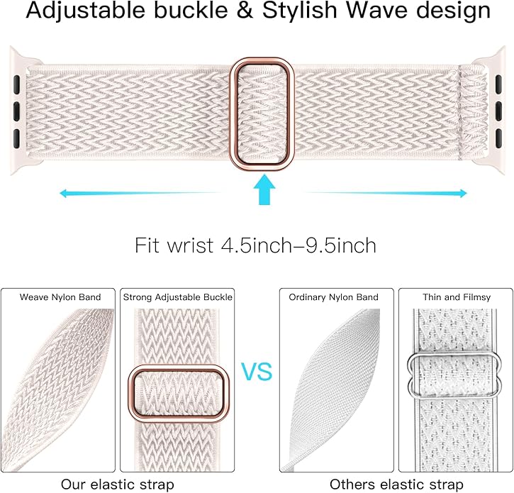 Lerobo Nylon Stretchy Solo Loop Watch Band, Compatible with Apple Watch Series 11-1, SE/Ultra 3 2 1 38/40/41/42/44/45mm/46mm/49mm, Adjustable Replacement Strap for Women Men - Image 9