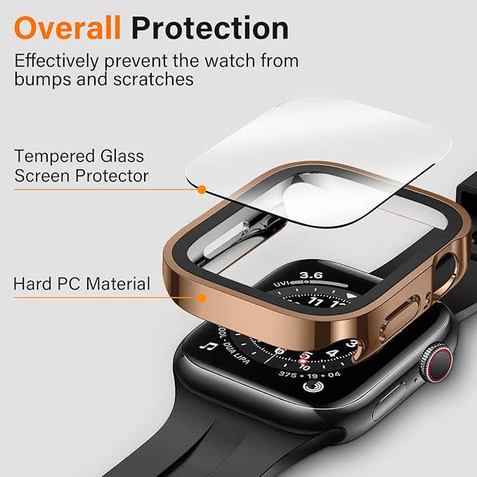 Amizee 2 Pack Compatible with Apple Watch Case SE 3/2/1 Series 6/5/4 44mm with Built-in Screen Protector, Ultra-Thin Hard PC Straight Edge Anti-Scratch Protective Cover for iWatch (Rose Gold) - Image 2