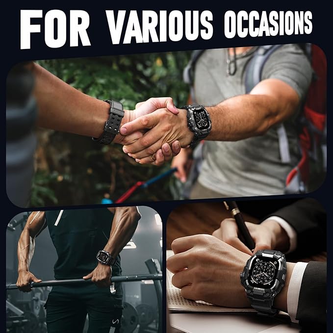 BXUXOHS Rugged Case and Band for Apple Watch 46mm Men, Compatible with Apple Watch Series 11/10, Military Grade Shockproof Bumper Cover, Tactical Band Case for iWatch 11/10 Man, Black Titanium - Image 8