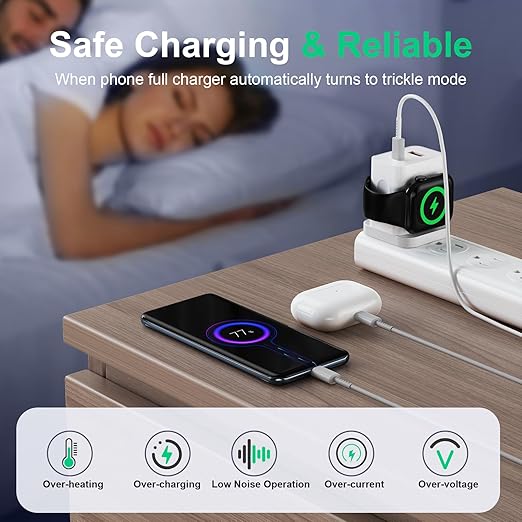 Upgraded 3-in-1 Apple Watch Charger,20W Fast Charging Block, Dual Ports Wall Charger with Magnetic Wireless Charging Compatible with iPhone, Apple Watch Series, iWatch Series 10 9/8/UItra/7/6/5/4/3 - Image 6