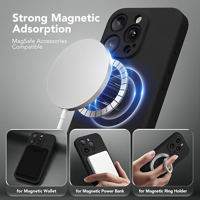 Magnetic for iPhone 12 Pro Max Case, Compatible with MagSafe, [Full Camera Protection][Screen Protector] Silicone Shockproof Protective Phone Case for iPhone 12 Pro Max 6.7", Black - Image 2