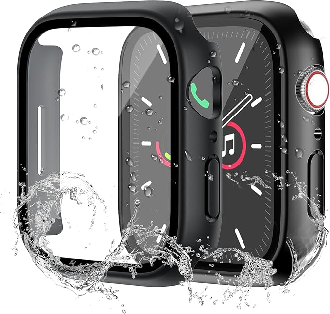 Waterproof Case for Apple Watch Series 9 Series 7 8 45mm, Built-in Screen Protector with Tempered Glass [Touch Sensitive] Cover for iWatch S9/S8/S7 Accessories 45mm, Black by idudu
