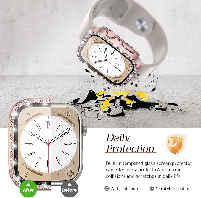 Goton 2-Pack Bling Case for Apple Watch Screen Protector 40mm SE 3/2/1, Series 6/5/4, Women Diamond Rhinestone Bumper Face Cover for iWatch Accessories 40 mm - Image 4