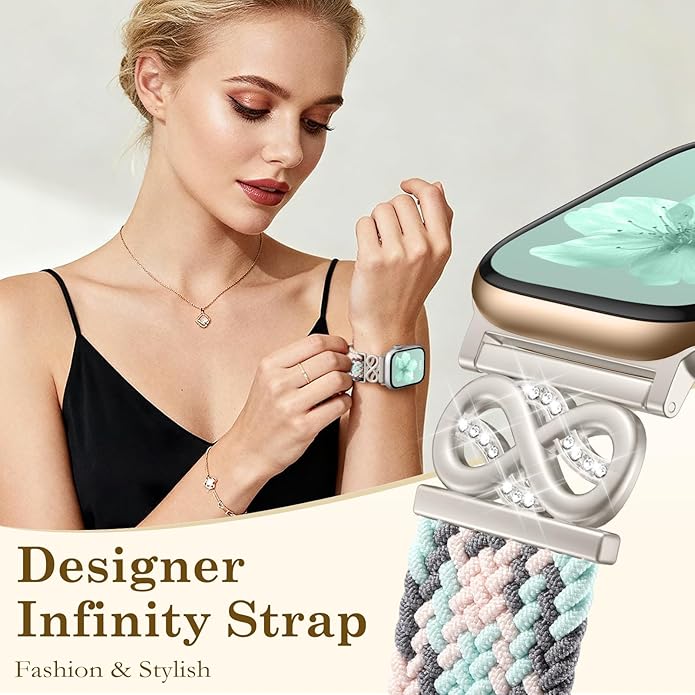 Dirrelo Braided Magnetic Stretchy Nylon Band Compatible for Apple Watch Bands Women 40/41/38/42/44/45/46/49mm, Designer Dressy Infinity Elastic Strap for iWatch Series 11 10 9 8 7 6 5 4 SE/Ultra 3 2 1 - Image 2