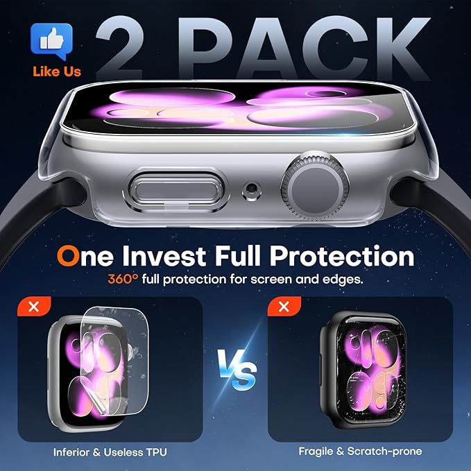 TAURI 2 Pack Hard Case for Apple Watch Series 11/10 42mm, with PC Tempered Glass Screen Protector Scristant Resistant Overall Protection Slim Cover for iWatch S11 42mm, Clear + Gold - Image 2