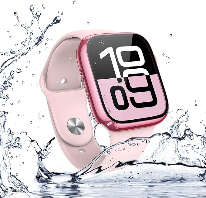 Misxi [2 Pack] Waterproof Hard Case with Tempered Glass Compatible with Apple Watch Series 11 (2025) Series 10 42mm, Overall Protective Cover for iWatch Screen Protector, 1 Rose Pink + 1 Transparent - Image 6