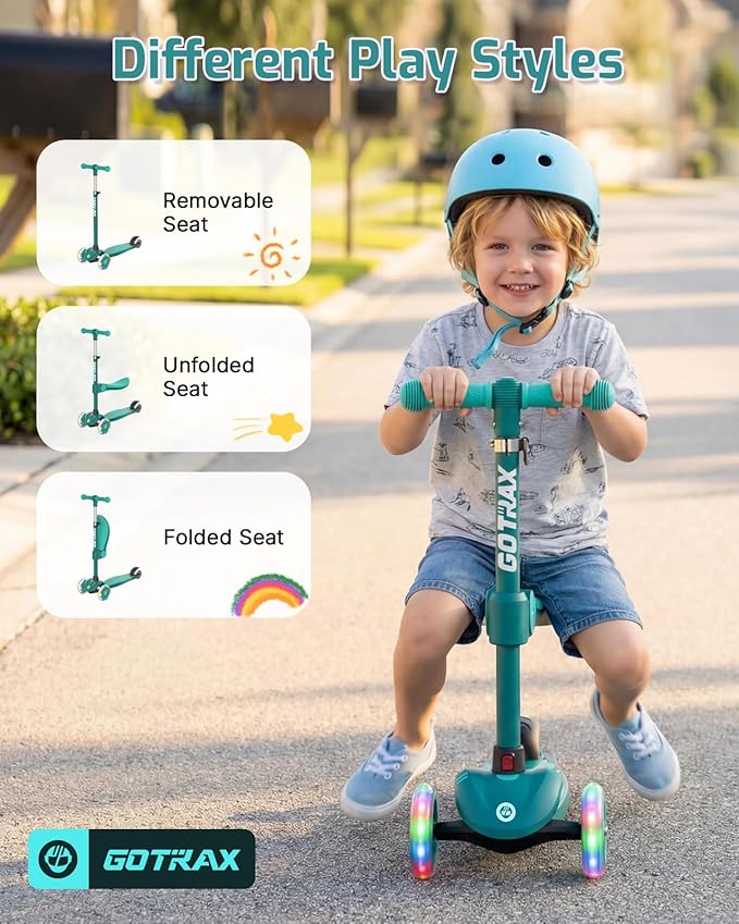 Gotrax KS3 Kids Kick Scooter, LED Lighted Wheels, Adjustable Height Handlebars and Removable Seat, Lean-to-Steer & Widen Anti-Slip Deck, 3 Wheel Scooter for Kids Ages 2-8 and up to 110 Lbs - Image 5