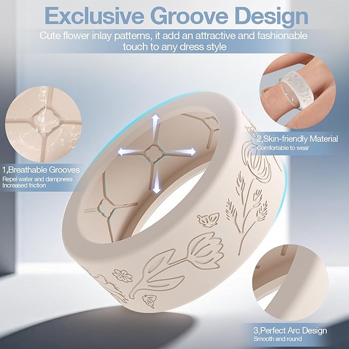 10 Pack Floral Engraved Cover for Oura Ring Gen 4/4 Ceramic/3 Horizon/Heritage, Support Charging with Cover on, Anti-Scratch Silicone Oura Ring Case Protector for Working Out, Gym & Daily Use - Image 4