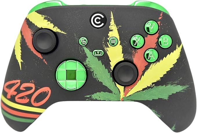 Custom Controllerzz Designer Series Custom Wireless Controller for Xbox Series X/S, Xbox One, & PC - Multiple Designs Available (420 & Green Chrome Inserts) by CustomControllerzz