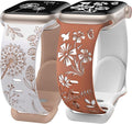 Wearlizer 2 Packs Floral Engraved Compatible with Apple Watch Bands 38/40/41/42/44/45/46/49mm Women, Cute Two-Tone Soft Silicone Strap for iWatch Series 11 10 9 8 7 6 5 4 3 SE/Ultra 3 2 1 by Wearlizer