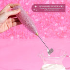 Paris Hilton Electric Rhinestone Handheld Milk Frother with Double Coil Head Whisk and Gold Metal Stand, Battery Powered (2 AA Batteries Required but Not Included), Pink - Image 4